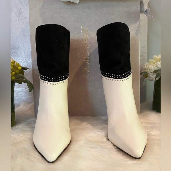 NEW Jimmy Choo Leather Suede Studded Timeless Two-Tone Crystal Bear 65 Bootie … - Picture 11 of 16
